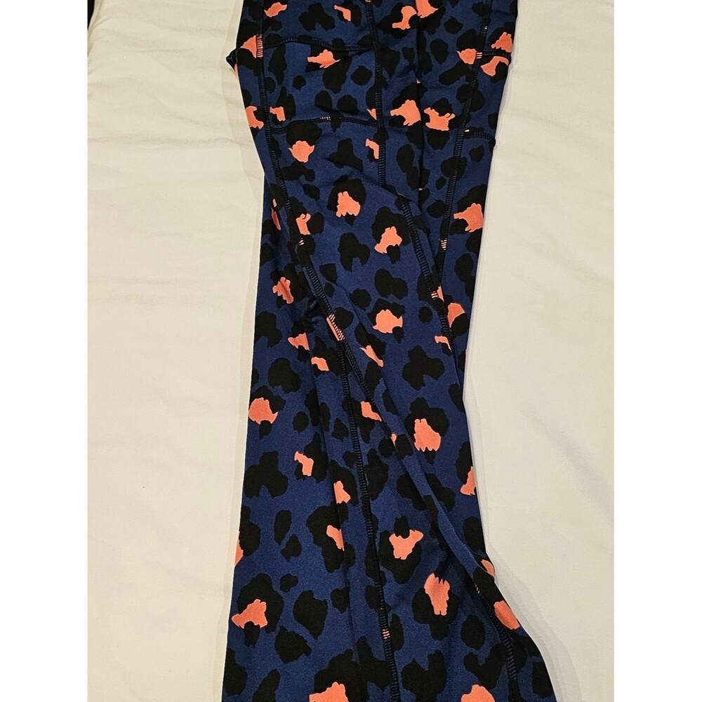 POP Fit Blue Leopard Print Leggings with Coral Accents